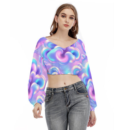 Women's V-neck Long Sleeve Cropped Sweatshirt