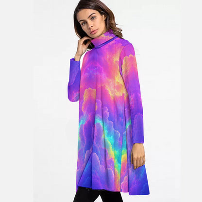 Women's High Neck Dress With Long Sleeve