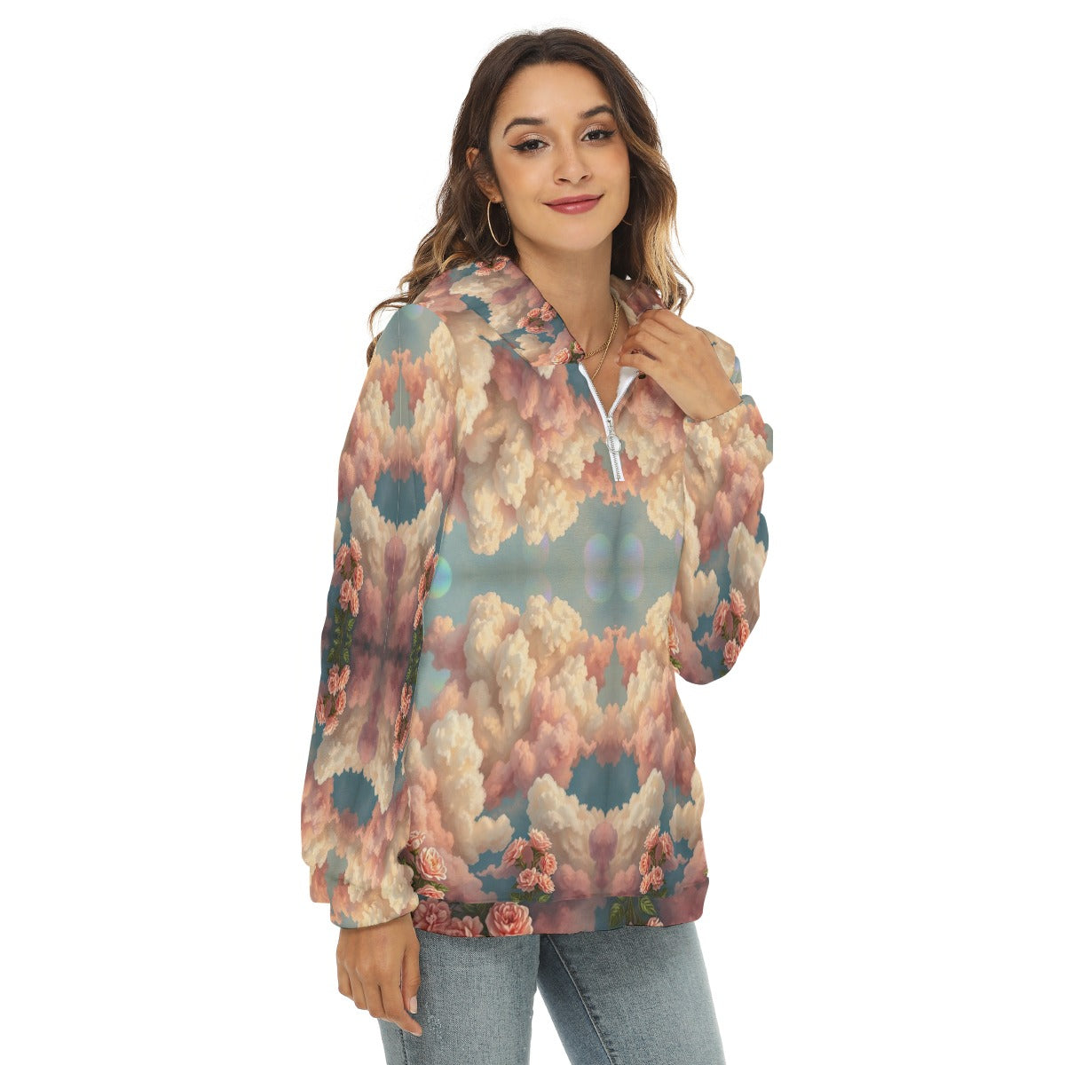 Women's Borg Fleece Hoodie With Half Zip