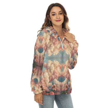 Women's Borg Fleece Hoodie With Half Zip