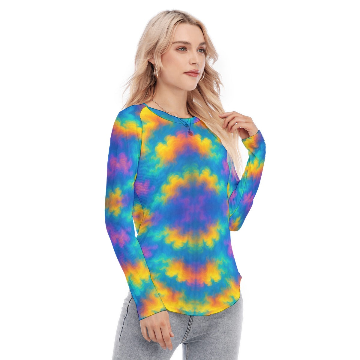 Women's Raglan Sleeves U-Shaped Hem Long Sleeves Blouse