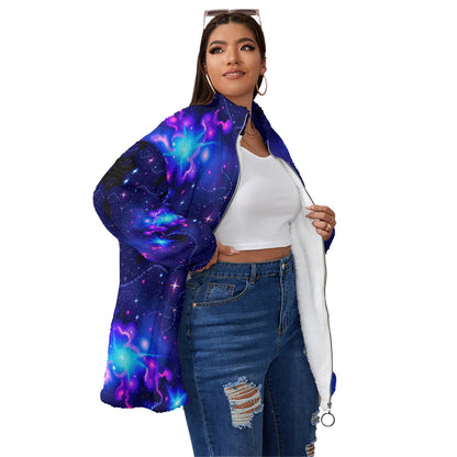 Unisex Borg Fleece Stand-up Collar Coat With Zipper Closure(Plus Size)