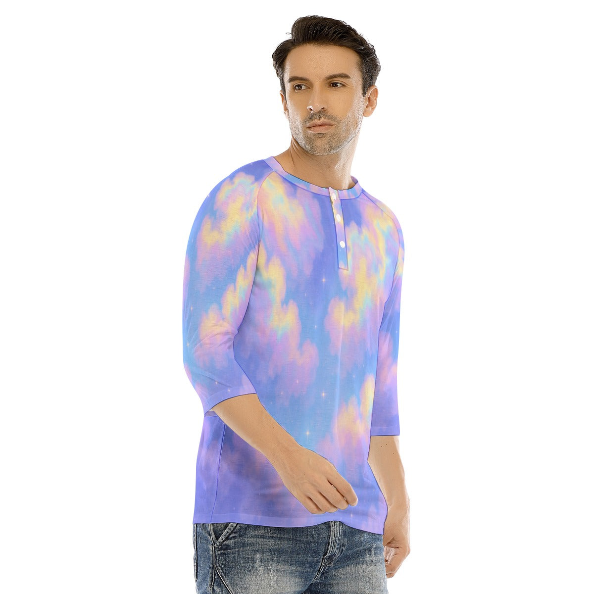 Men's Bracelet Sleeve T-shirt With Button Closure - view 2