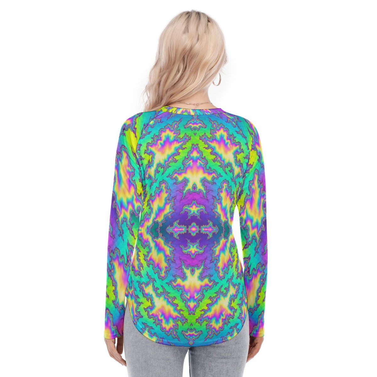 Women's Raglan Sleeves U-Shaped Hem Long Sleeves Blouse