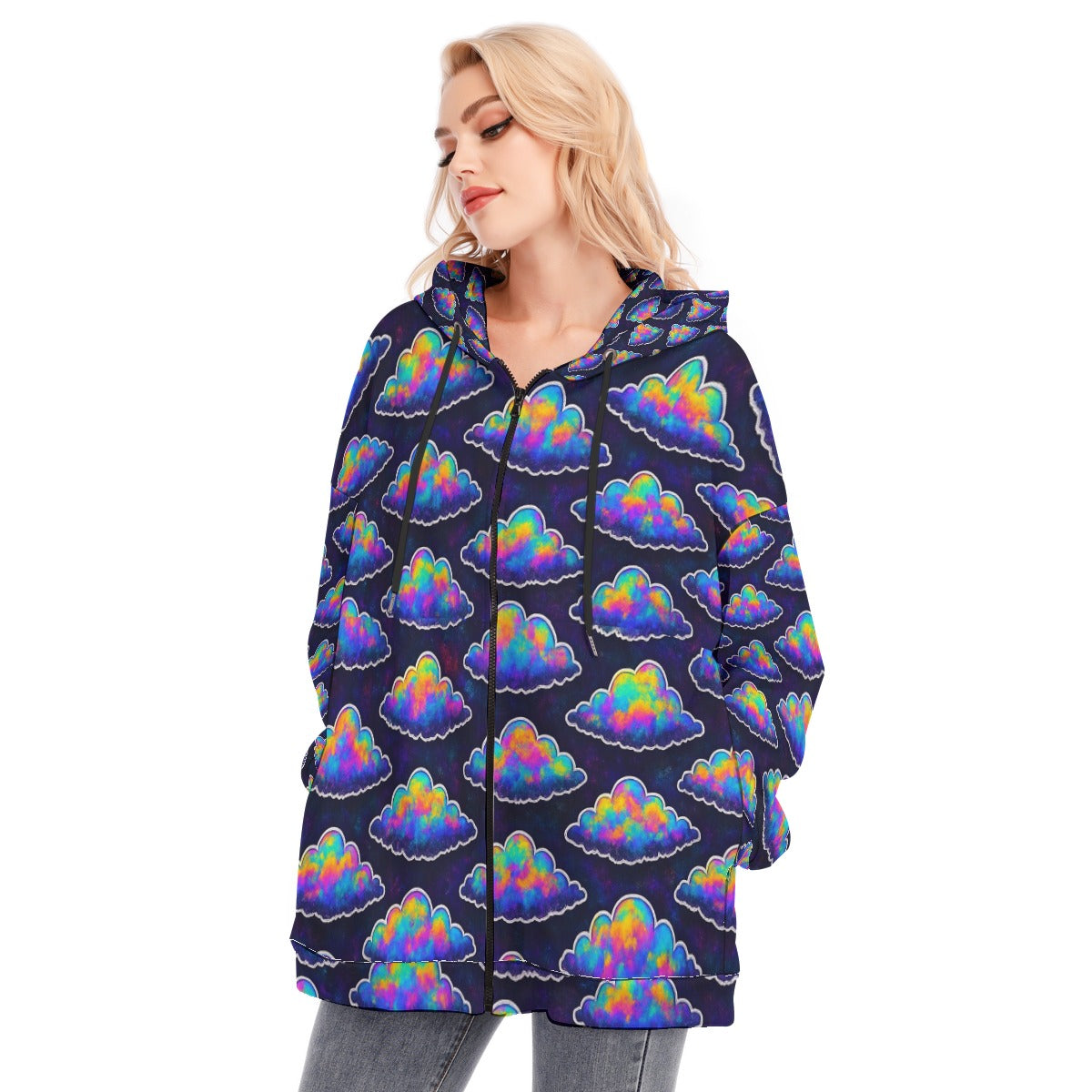 Women's Long Hoodie With Zipper Closure