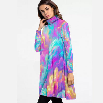 Women's High Neck Dress With Long Sleeve