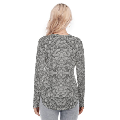 Women's Raglan Sleeves U-Shaped Hem Long Sleeves Blouse