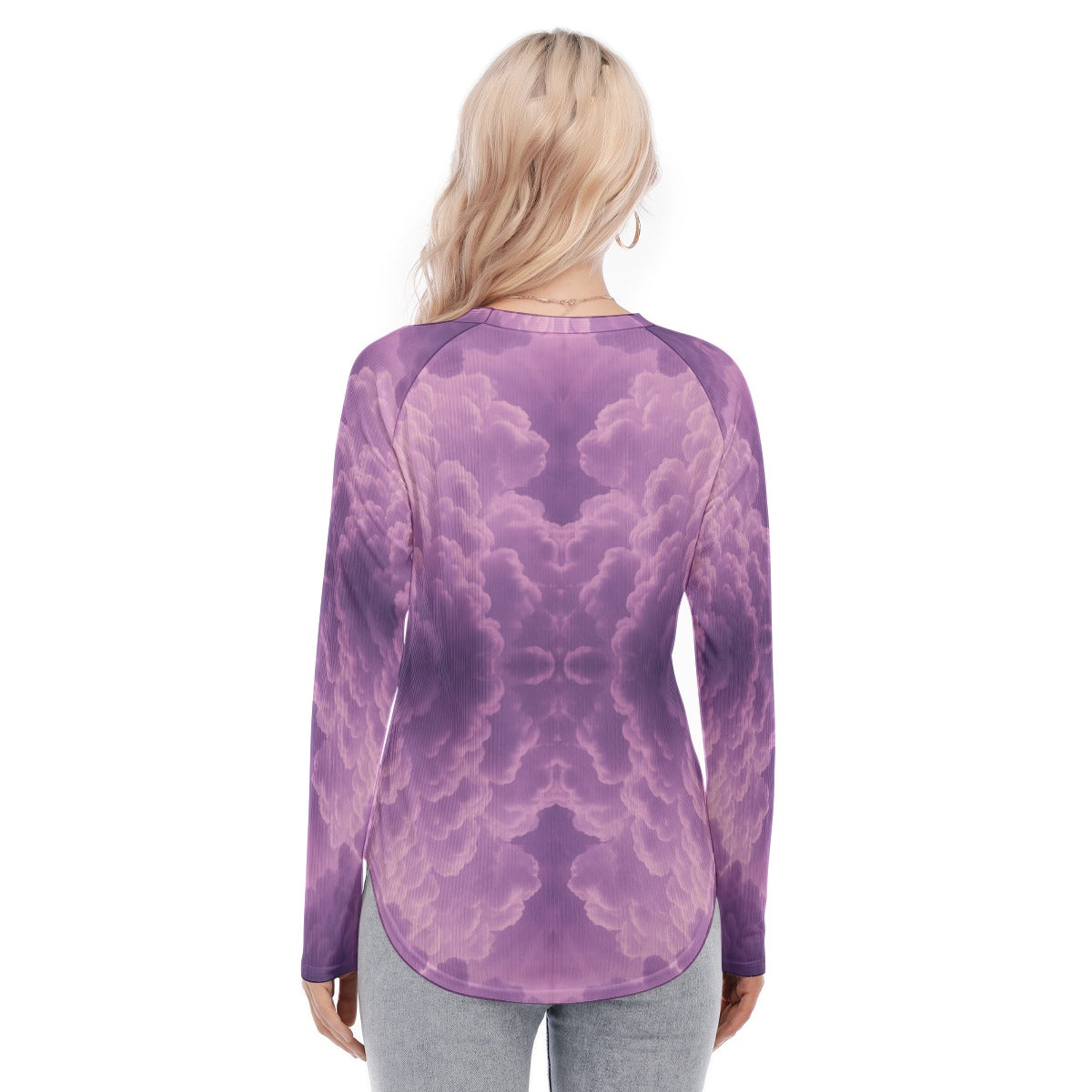 Women's Raglan Sleeves U-Shaped Hem Long Sleeves Blouse