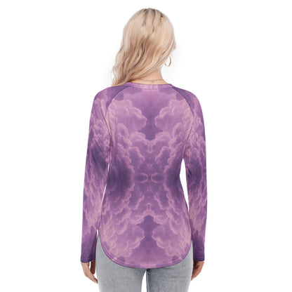 Women's Raglan Sleeves U-Shaped Hem Long Sleeves Blouse