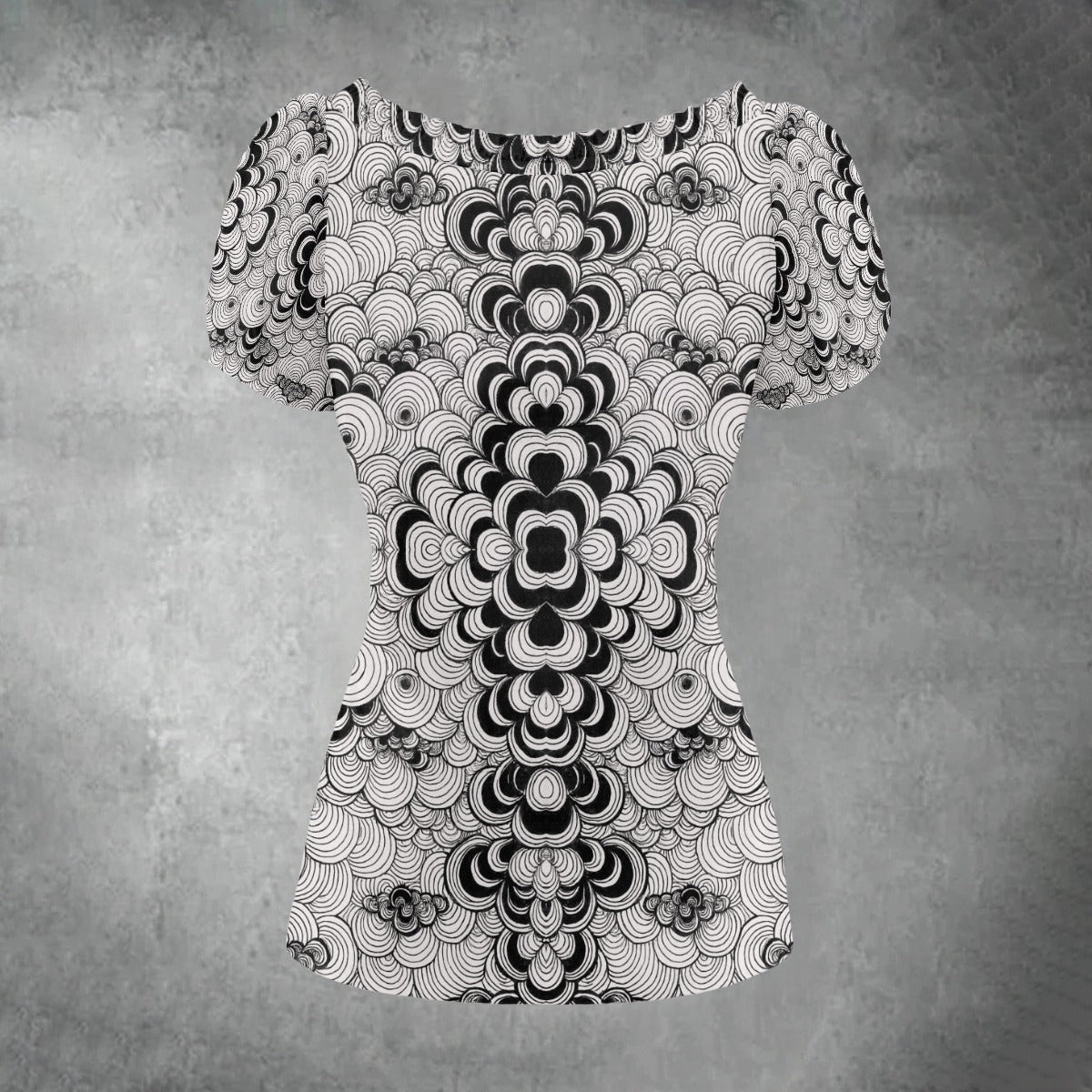 All-over print Women's Puff Sleeve Pleated Shirt
