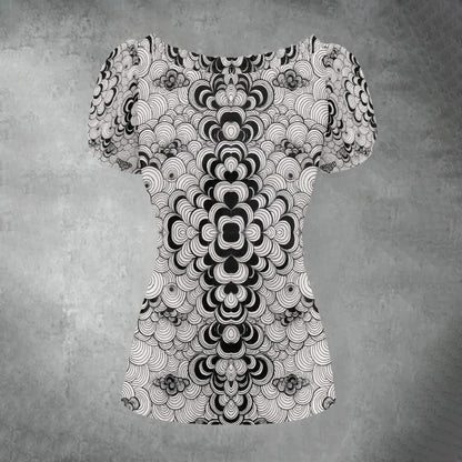 All-over print Women's Puff Sleeve Pleated Shirt