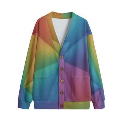 Unisex V-neck Knitted Fleece Cardigan With Button Closure