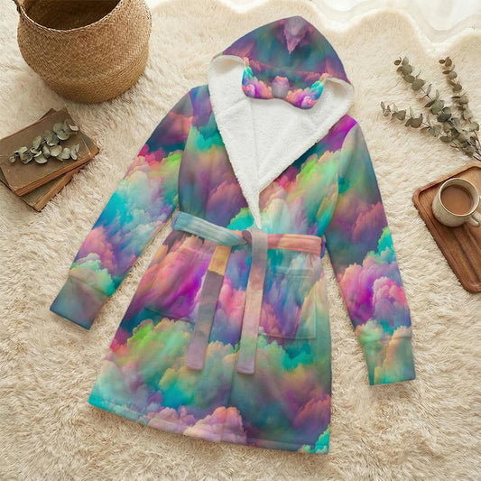 Unisex Flannel Hooded Robe With Eye Mask