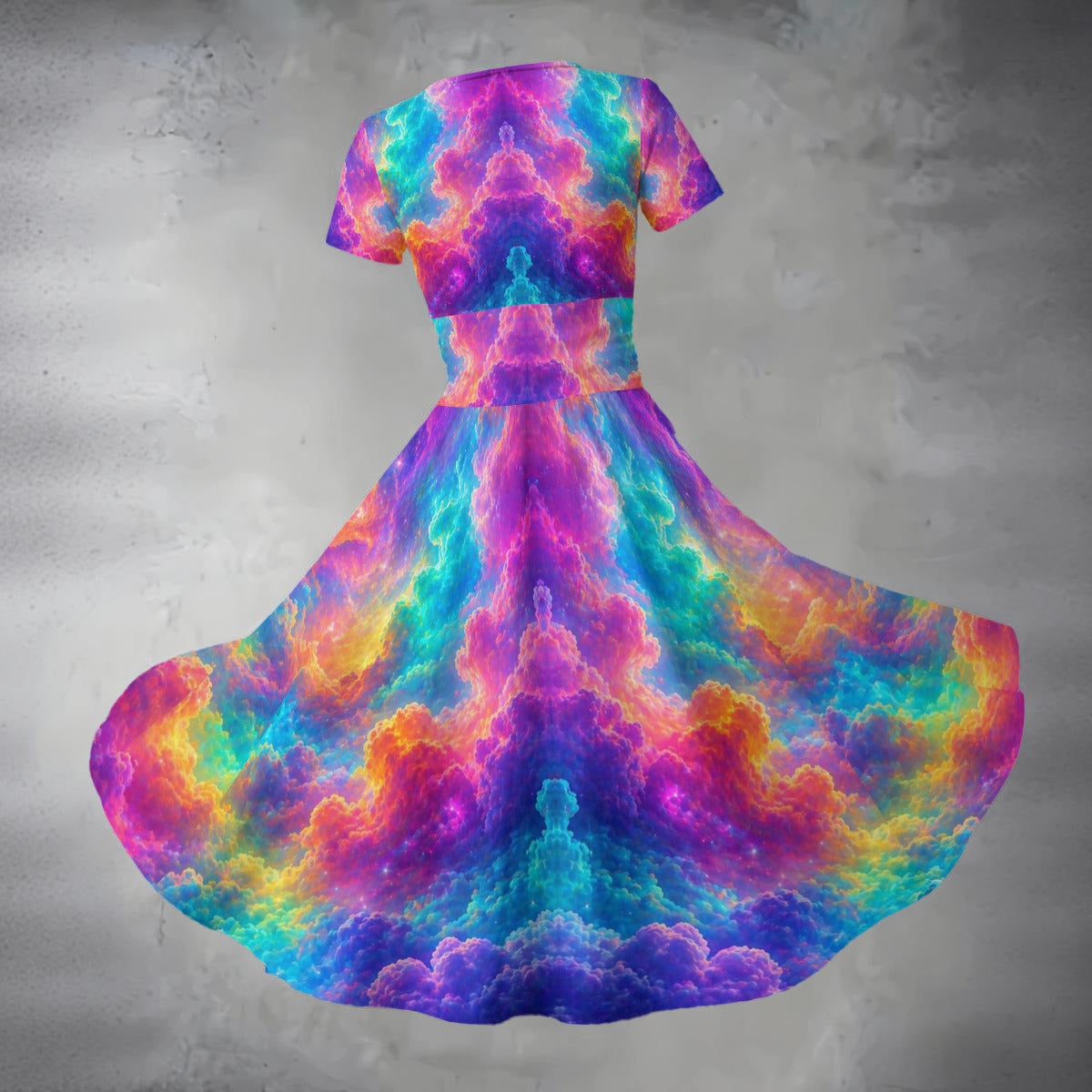 All-over Print Women's Short Sleeve V Neck Midi Dress