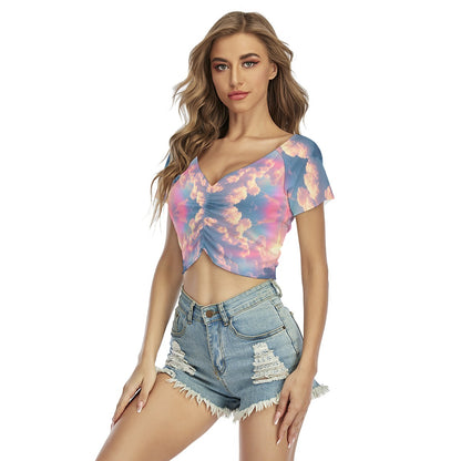 Women's Raglan Drawstring Front Crop Tee