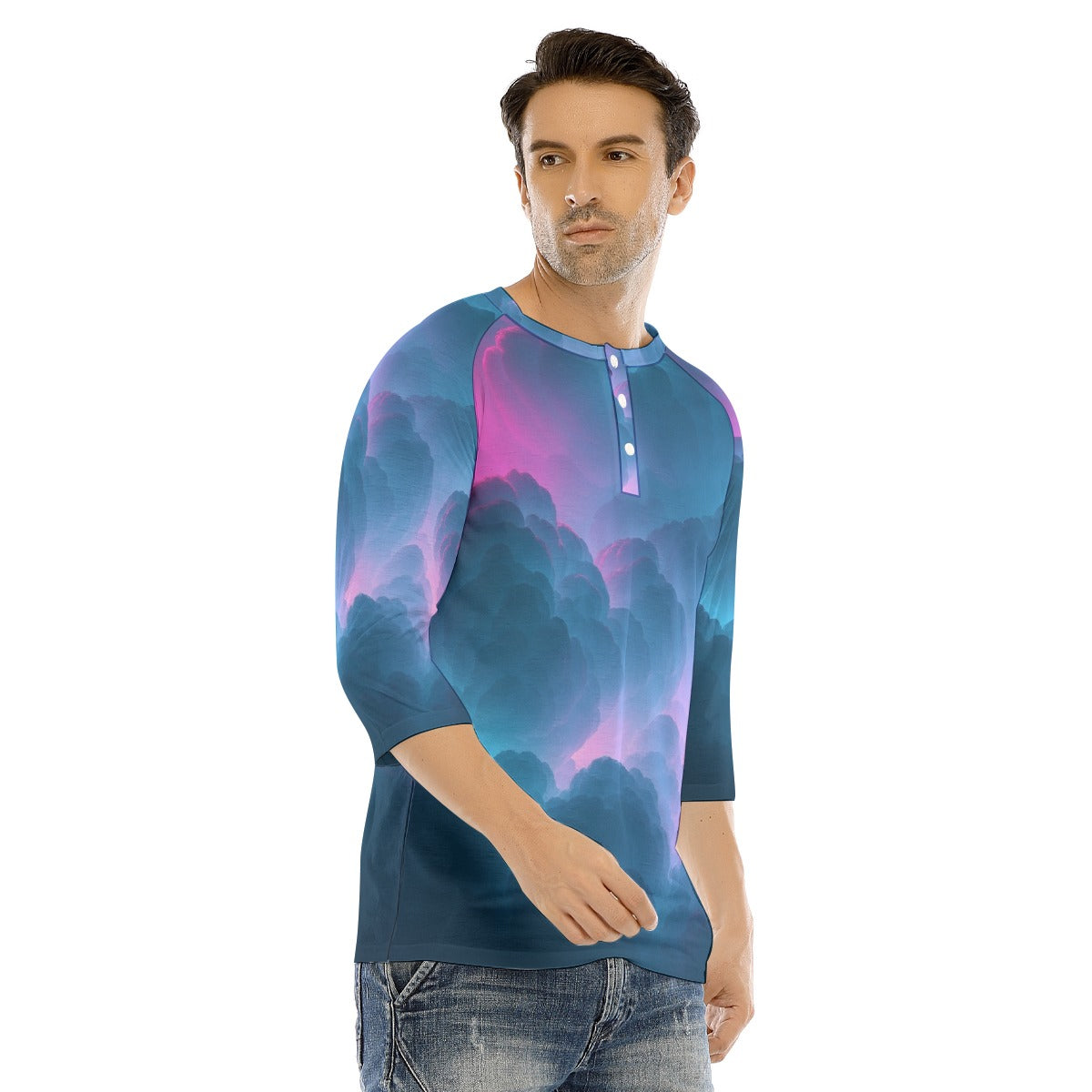 Men's Bracelet Sleeve T-shirt With Button Closure - view 2
