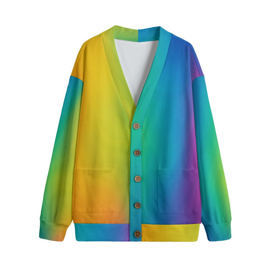 Unisex V-neck Knitted Fleece Cardigan With Button Closure