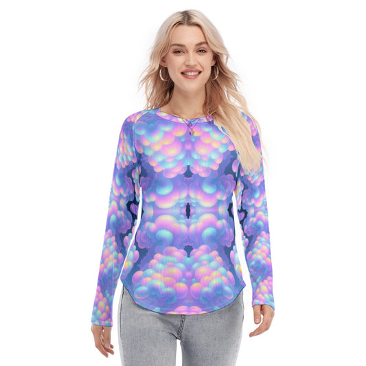 Women's Raglan Sleeves U-Shaped Hem Long Sleeves Blouse