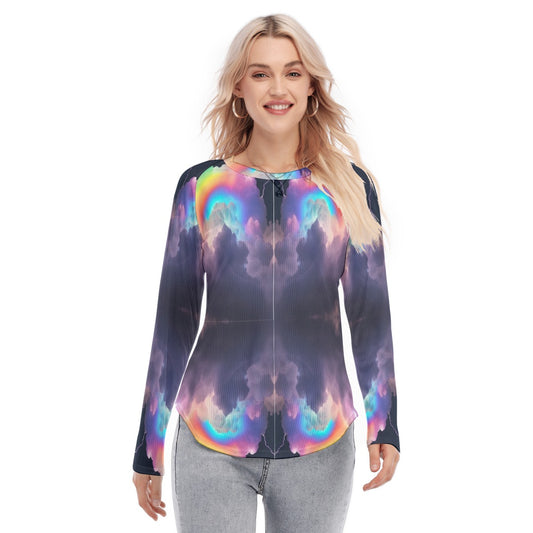 Women's Raglan Sleeves U-Shaped Hem Long Sleeves Blouse