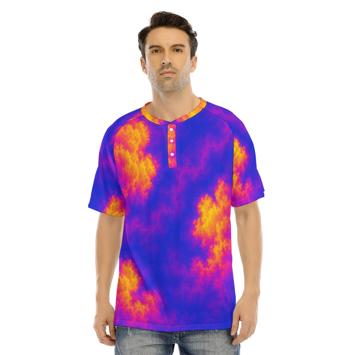 Men's Raglan Sleeve T-shirt With Button Closure