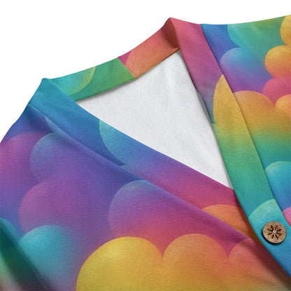 Unisex V-neck Knitted Fleece Cardigan With Button Closure