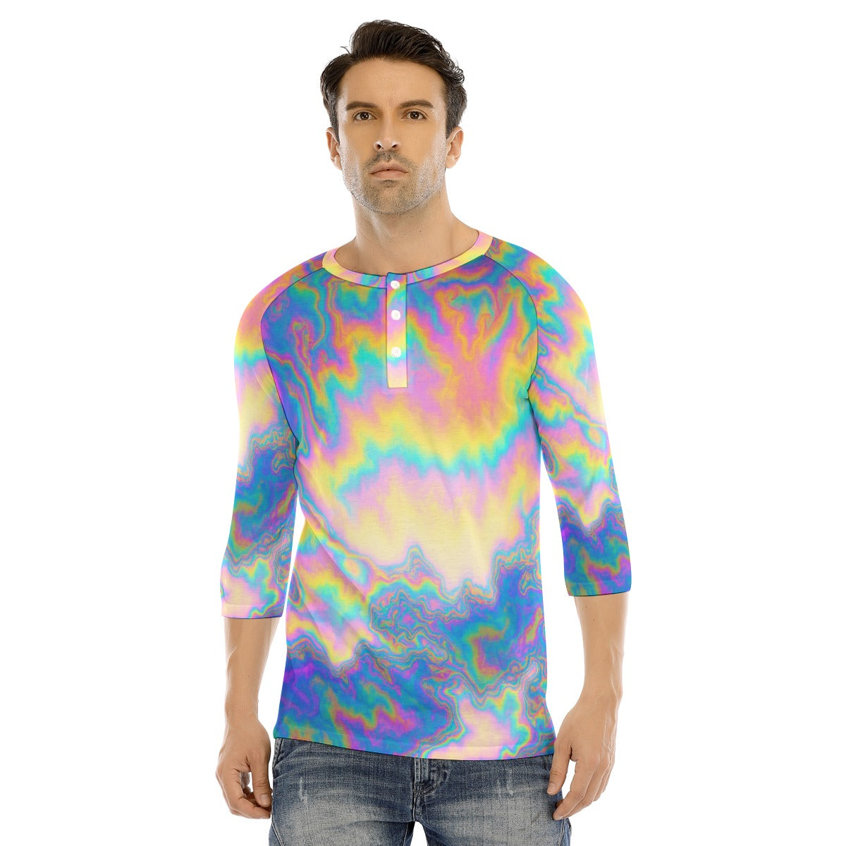 Men's Bracelet Sleeve T-shirt With Button Closure - view 1
