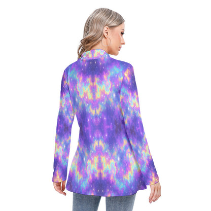 Women's Long-sleeved Heap-neck Slim Casual Tunic Blouse