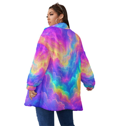 Unisex Borg Fleece Stand-up Collar Coat With Zipper Closure(Plus Size)