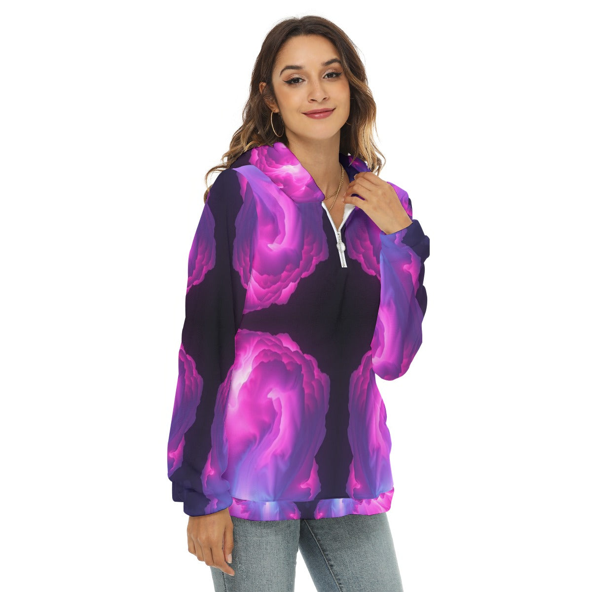 Women's Borg Fleece Hoodie With Half Zip