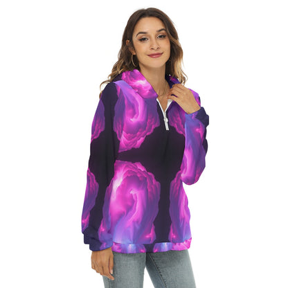 Women's Borg Fleece Hoodie With Half Zip