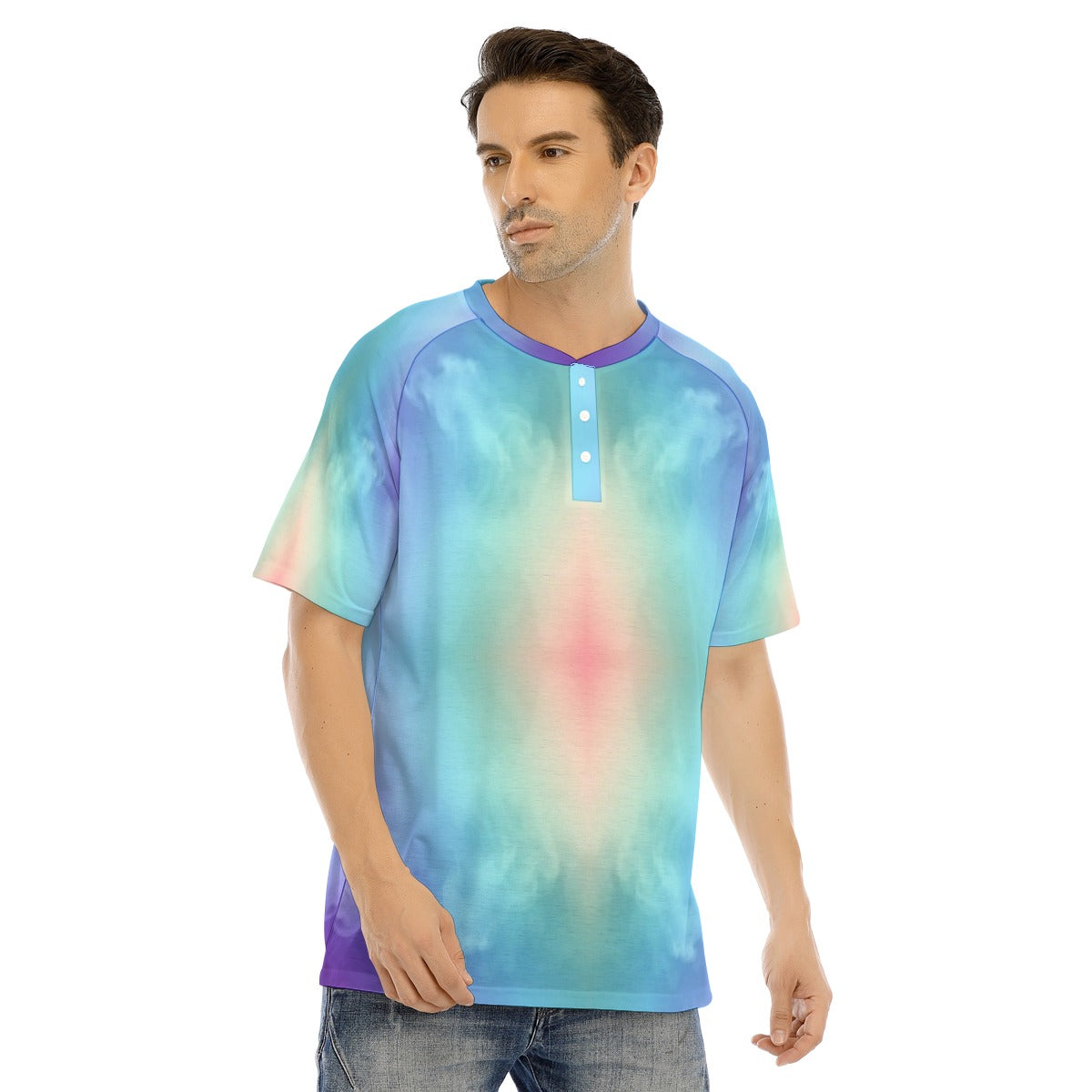 Men's Raglan Sleeve T-shirt With Button Closure