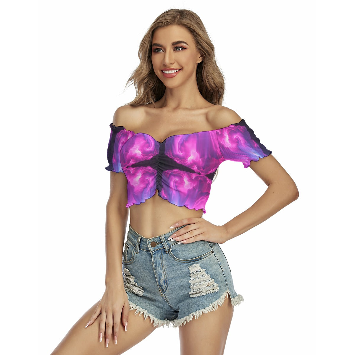 Women's One-shoulder Off-the-navel Short Sleeve T-shirt