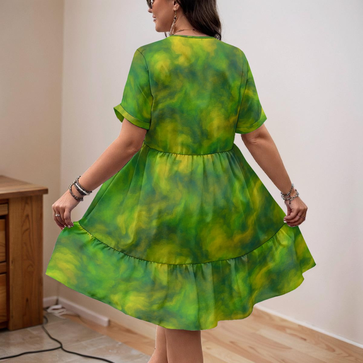 Unisex Women’s Floral V-Neck Short Sleeve Dress