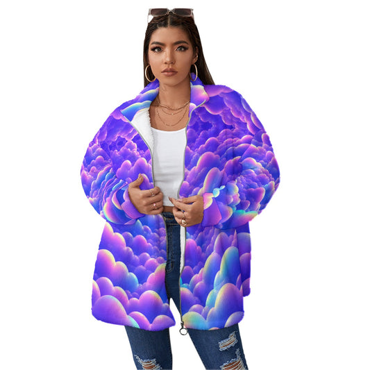 Unisex Borg Fleece Stand-up Collar Coat With Zipper Closure(Plus Size)