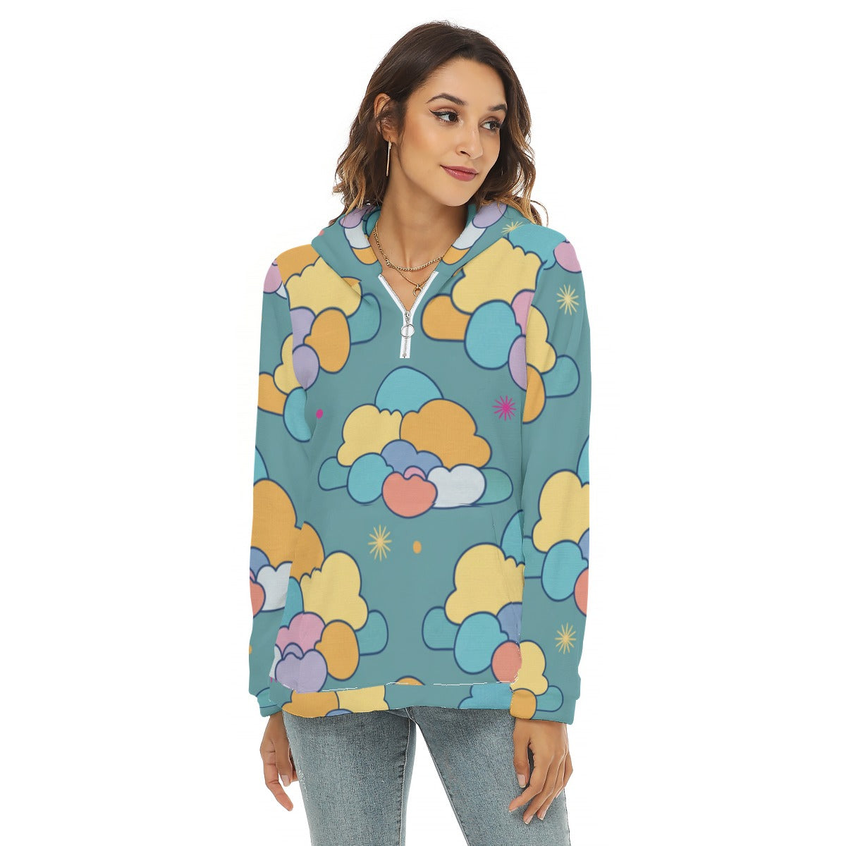 Women's Borg Fleece Hoodie With Half Zip