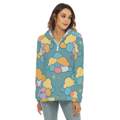 Women's Borg Fleece Hoodie With Half Zip