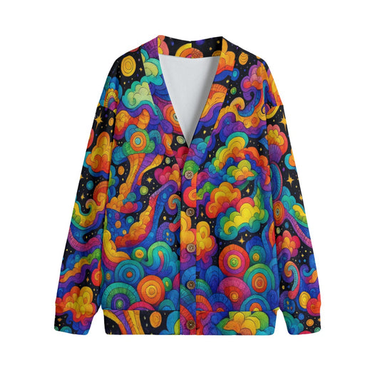 Unisex V-neck Knitted Fleece Cardigan With Button Closure