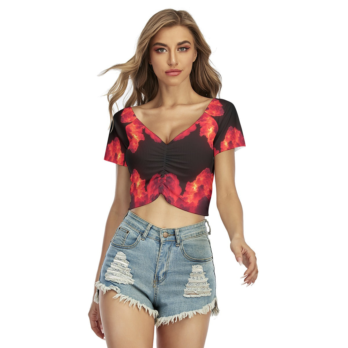 Women's Raglan Drawstring Front Crop Tee