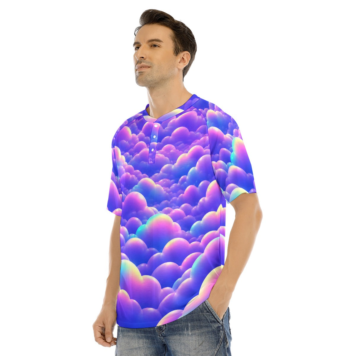 Men's Raglan Sleeve T-shirt With Button Closure