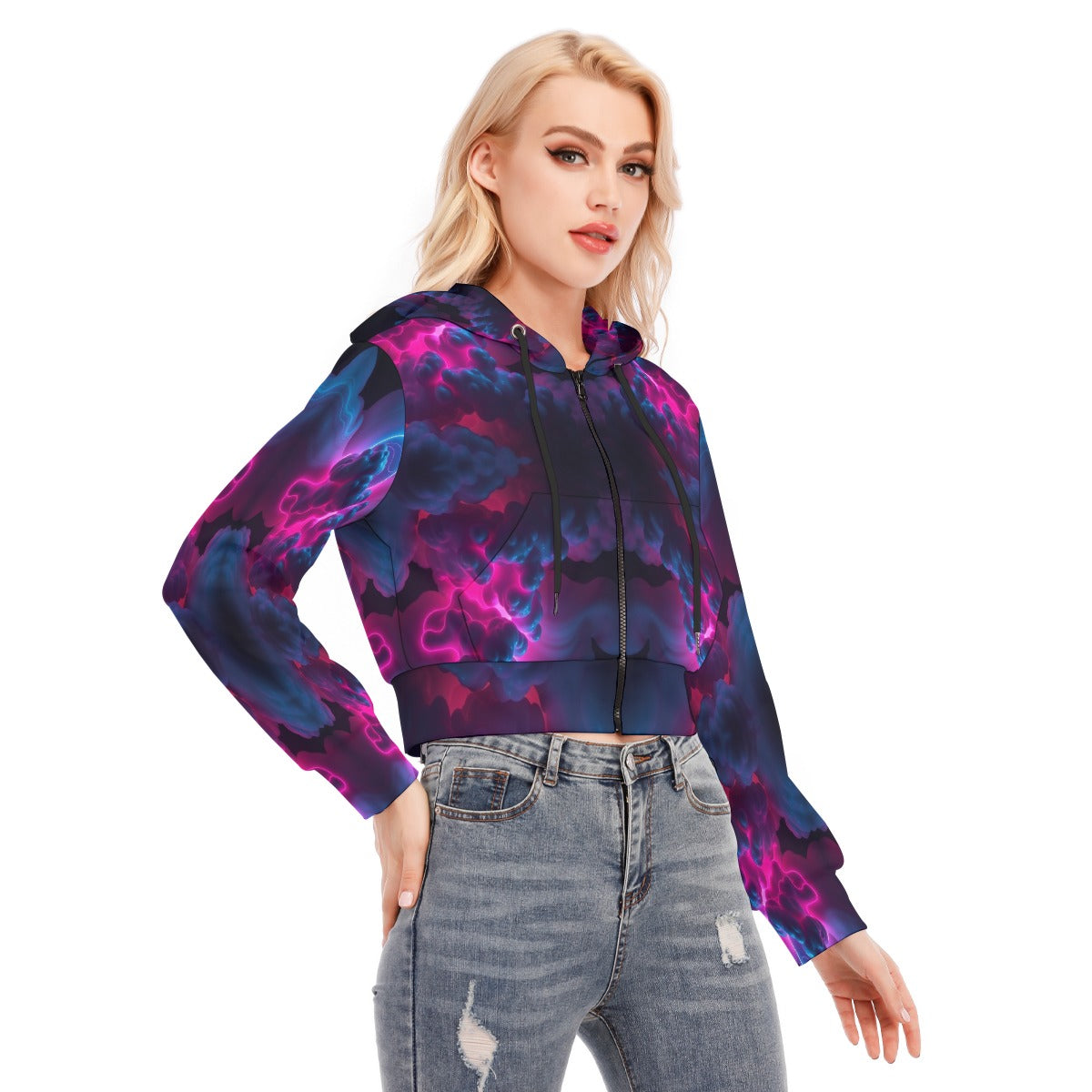 Women's Crop Top Hoodie With Zipper Closure
