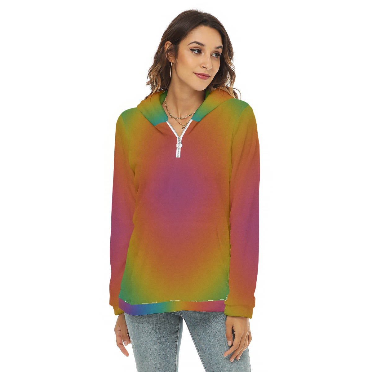 Women's Borg Fleece Hoodie With Half Zip