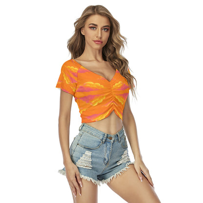 Women's Raglan Drawstring Front Crop Tee