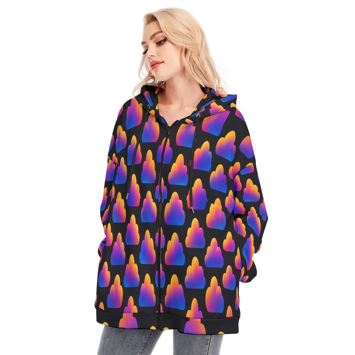 Women's Long Hoodie With Zipper Closure