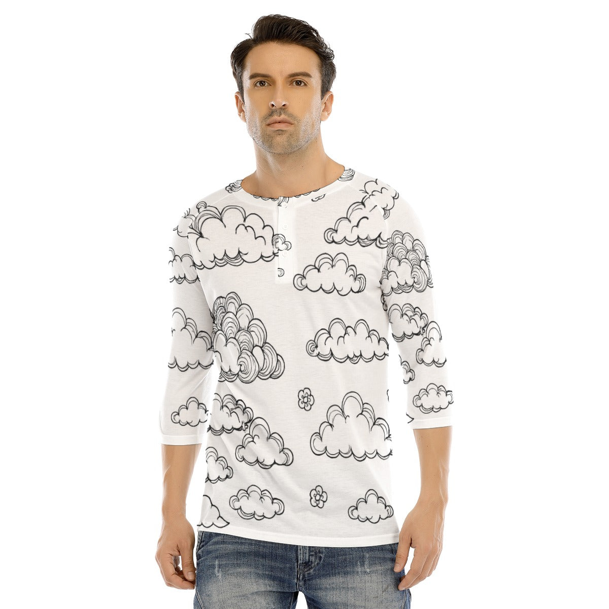 Men's Bracelet Sleeve T-shirt With Button Closure - view 1