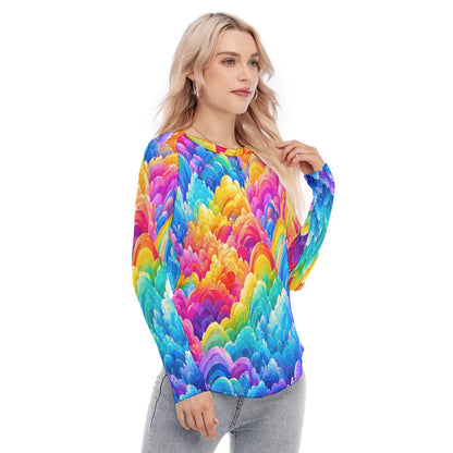 Women's Raglan Sleeves U-Shaped Hem Long Sleeves Blouse