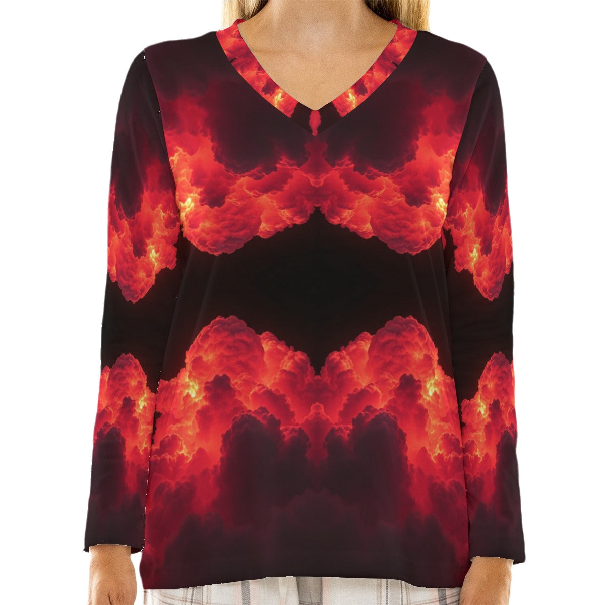 Women's Loose V-Neck T-Shirt With Long Sleeve