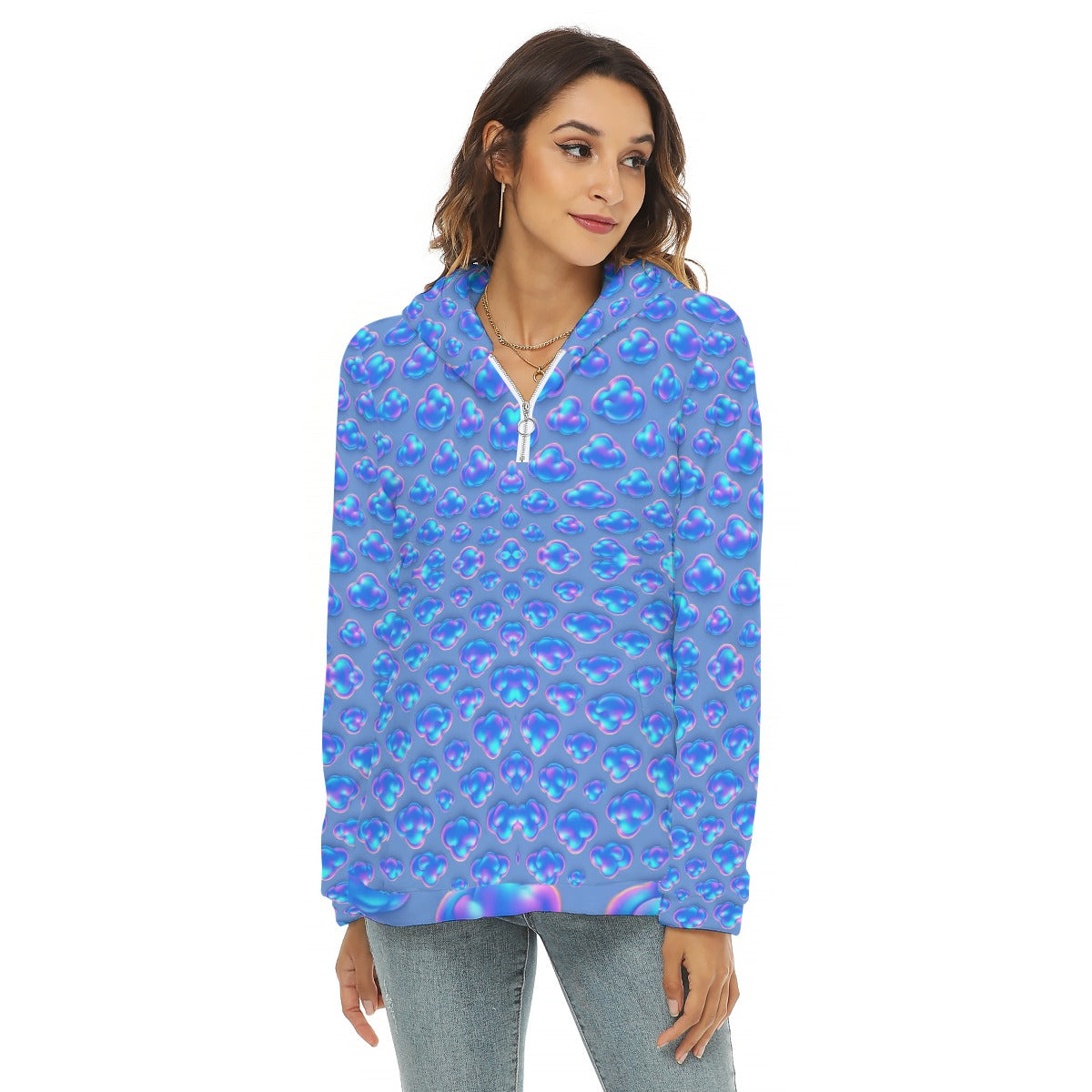 Women's Borg Fleece Hoodie With Half Zip