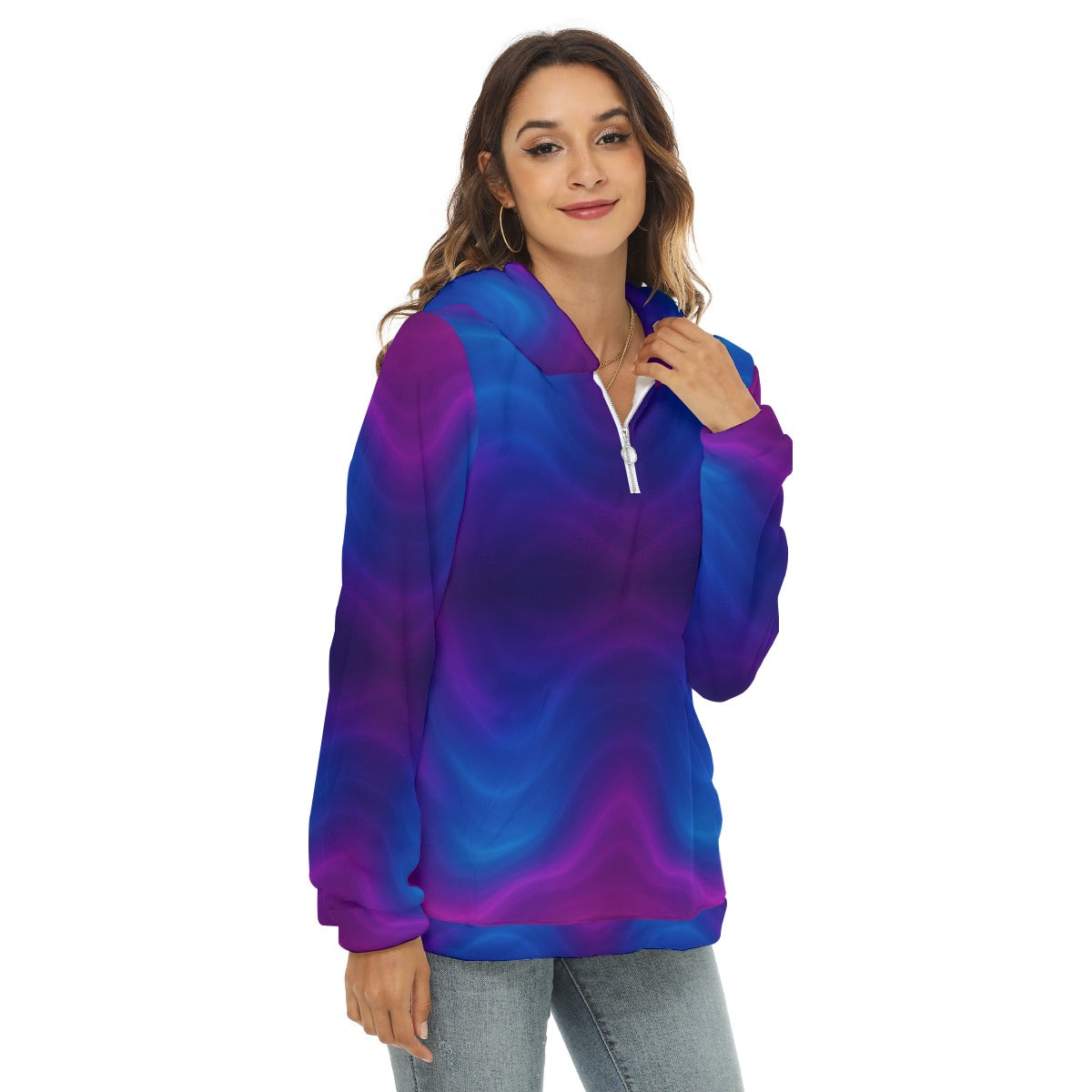 Women's Borg Fleece Hoodie With Half Zip