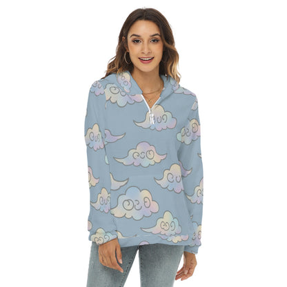 Women's Borg Fleece Hoodie With Half Zip