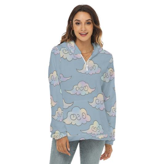 Women's Borg Fleece Hoodie With Half Zip